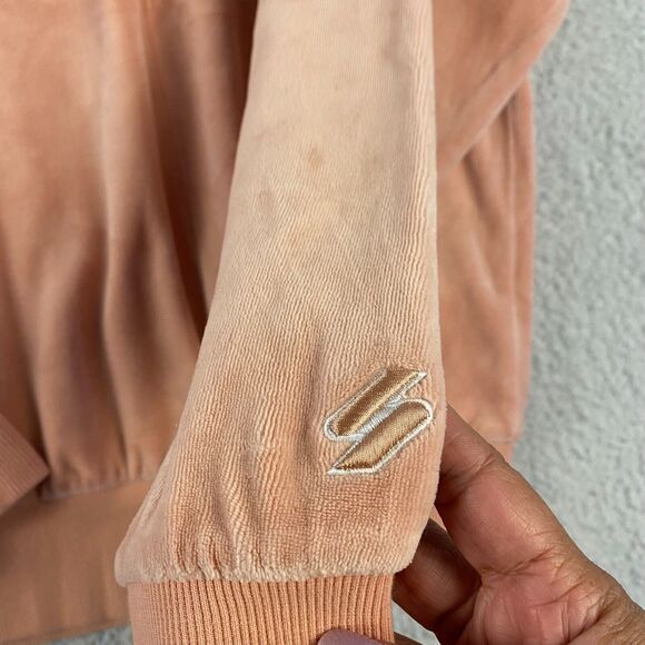 Superdry Velour Graphic Boxy Crew Neck Sweatshirt Woman Peach Size 10 - Picture 7 of 13